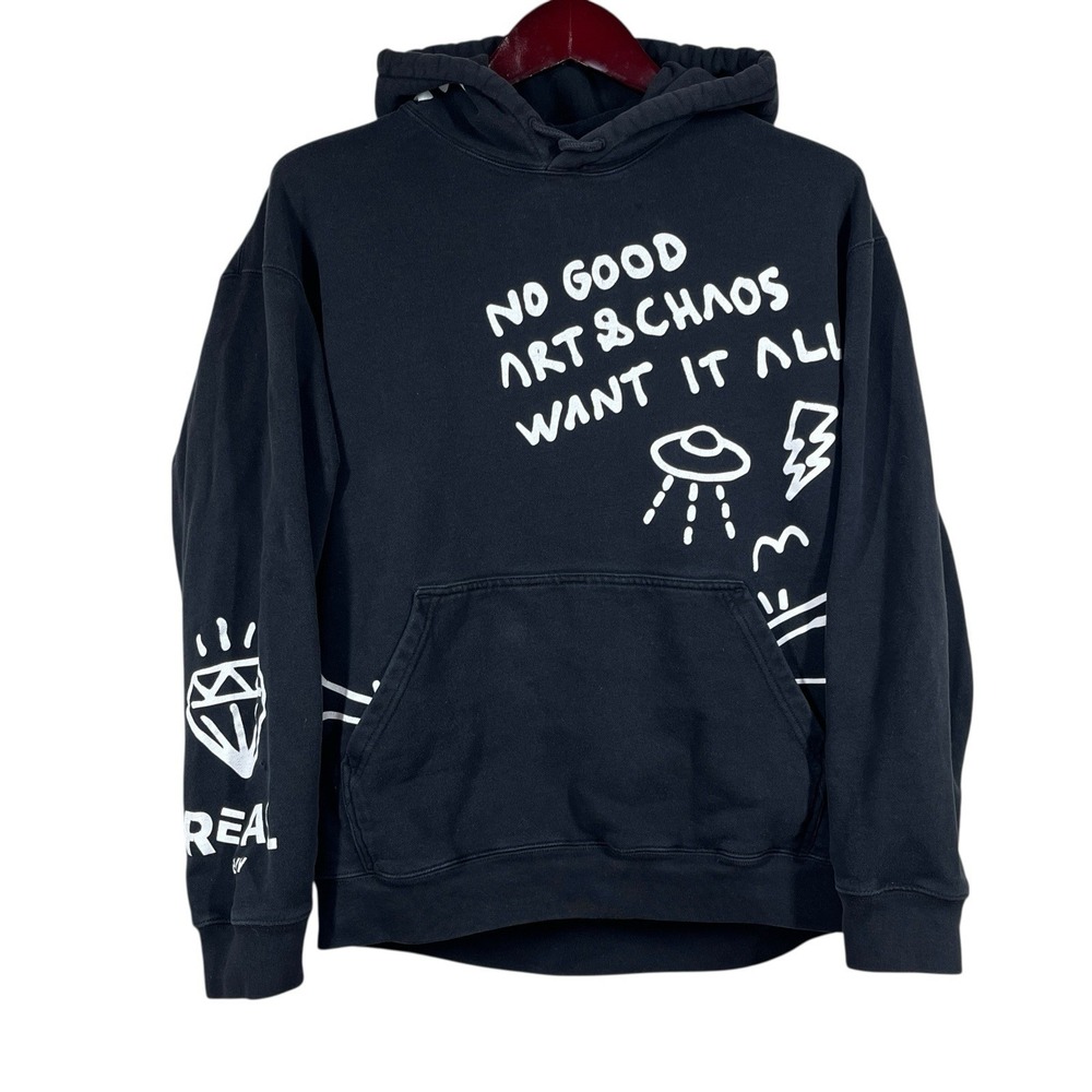 Uniqlo Trevor‎ Trouble Andrew Graphic Script Hoodie Sz. L Black Pop Art Graffiti